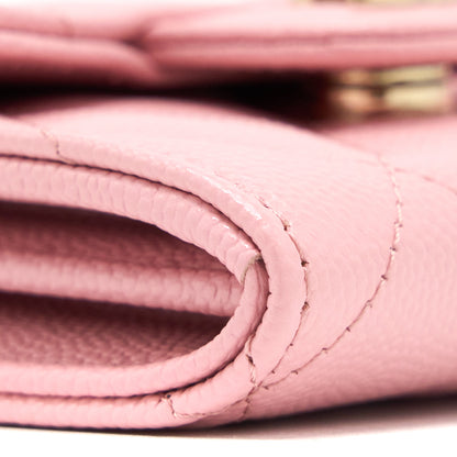 Chanel 22C Flap Card Holder with Chain Caviar Pink L