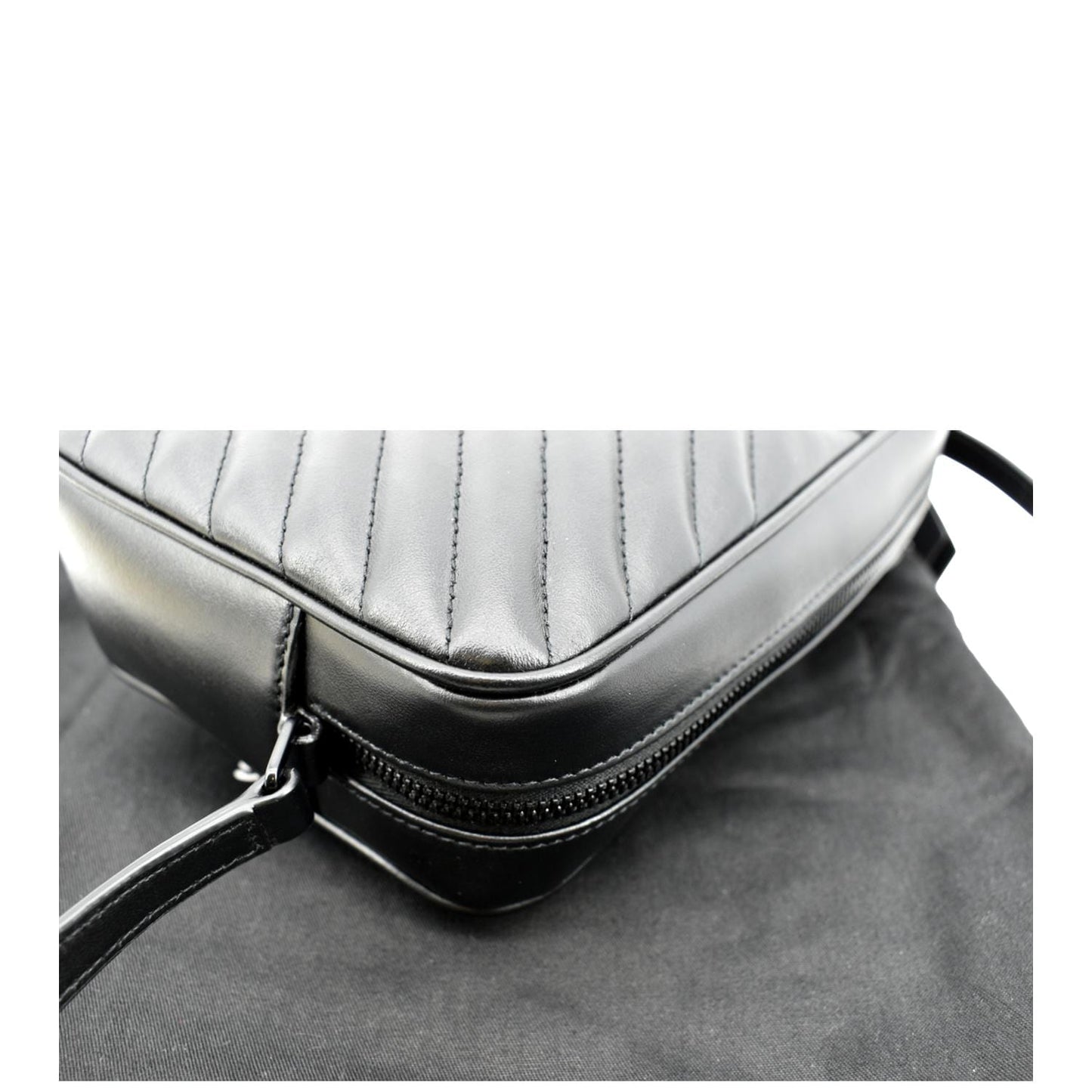 YVES SAINT LAURENT Lou Chevron Leather Camera Crossbody Bag Black