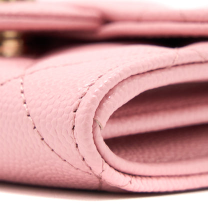 Chanel 22C Flap Card Holder with Chain Caviar Pink L