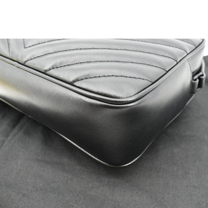YVES SAINT LAURENT Lou Chevron Leather Camera Crossbody Bag Black