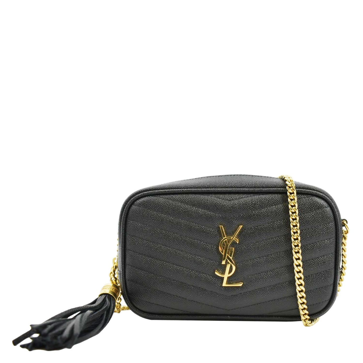 YVES SAINT LAURENT Lou Chevron Leather Camera Crossbody Bag Black