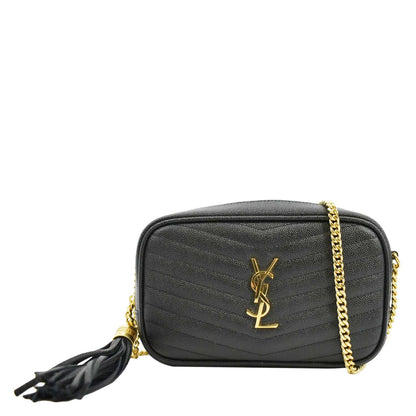 YVES SAINT LAURENT Lou Chevron Leather Camera Crossbody Bag Black
