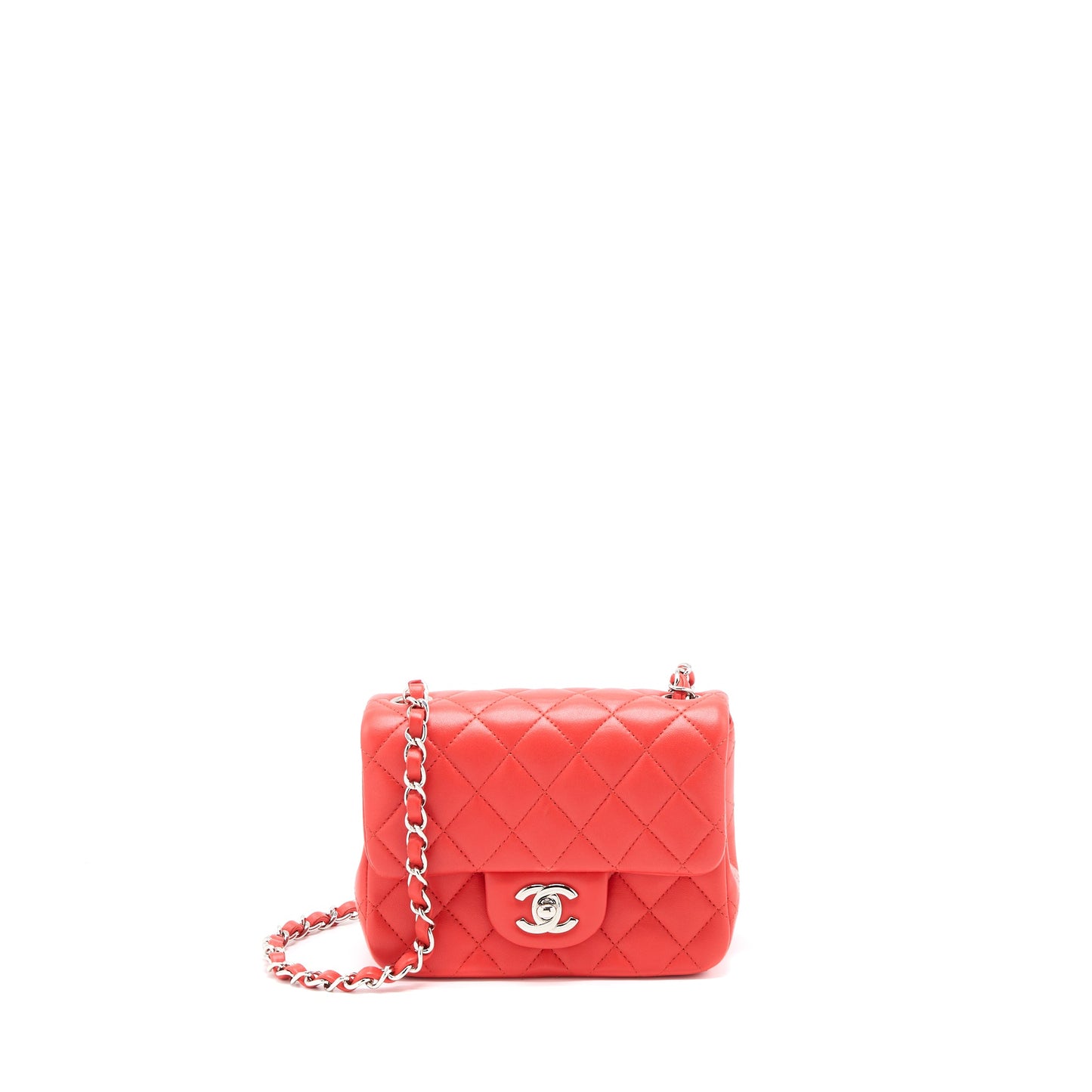Chanel Mini Square Flap Bag Lambskin Orange Red