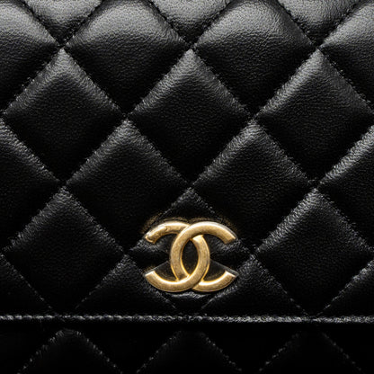 Chanel Detail Top Handle Wallet On Chain Lambskin Black Brushed  (Microchip)