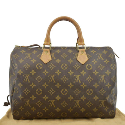 LOUIS VUITTON Speedy 35 Monogram Canvas Satchel Bag Brown