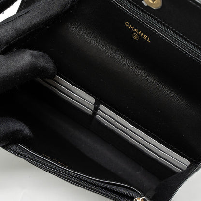 Chanel Detail Top Handle Wallet On Chain Lambskin Black Brushed  (Microchip)