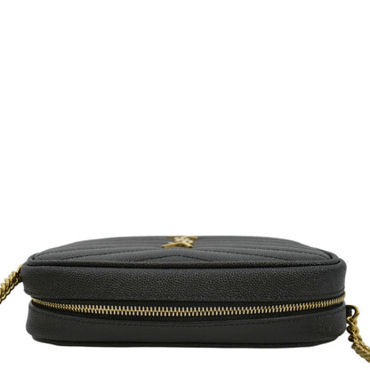 YVES SAINT LAURENT Lou Chevron Leather Camera Crossbody Bag Black