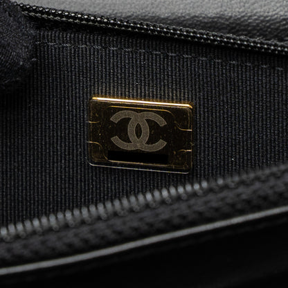 Chanel Detail Top Handle Wallet On Chain Lambskin Black Brushed  (Microchip)
