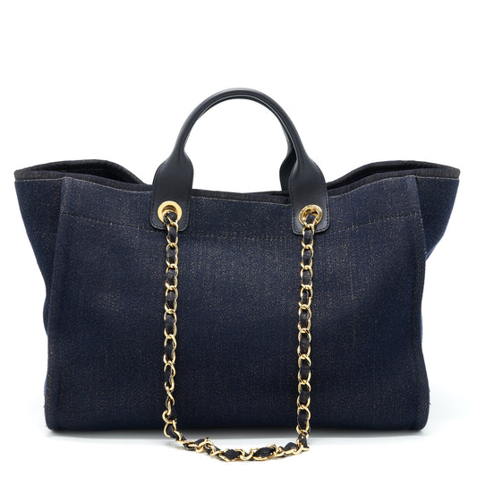 Chanel Deauville Tote Bag Denim Dark Blue/Gold
