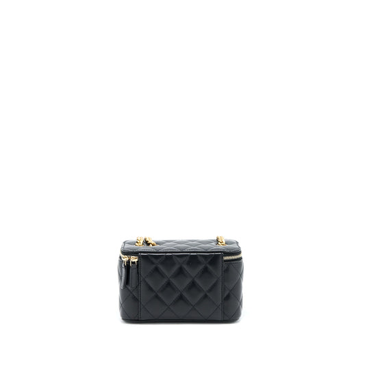 Chanel 22K Gold Pillar Adjustable Chain Long Vanity Lambskin Black  (Microchip)