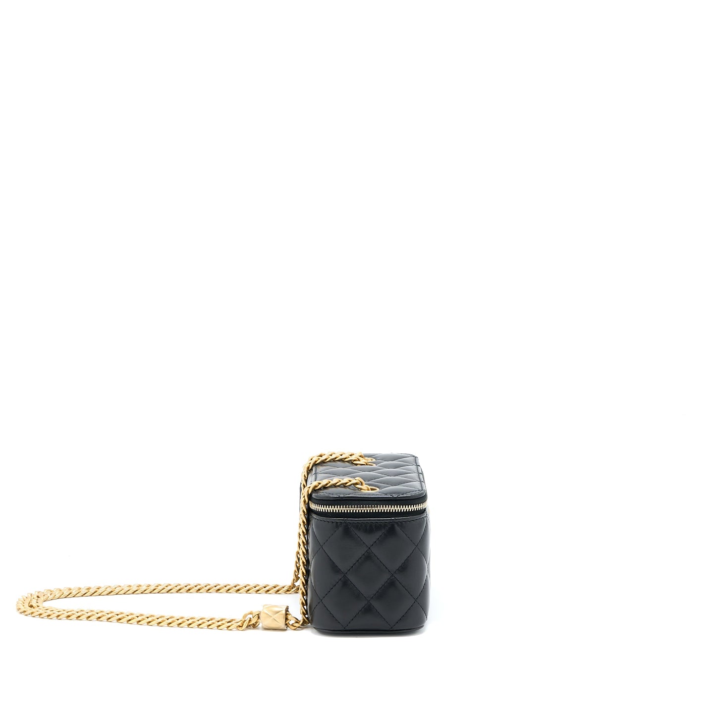 Chanel 22K Gold Pillar Adjustable Chain Long Vanity Lambskin Black  (Microchip)