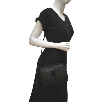 YVES SAINT LAURENT Lou Chevron Leather Camera Crossbody Bag Black