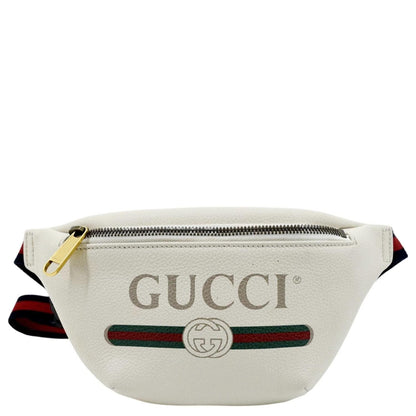 GUCCI Print Small Leather Belt Waist Bum Bag White