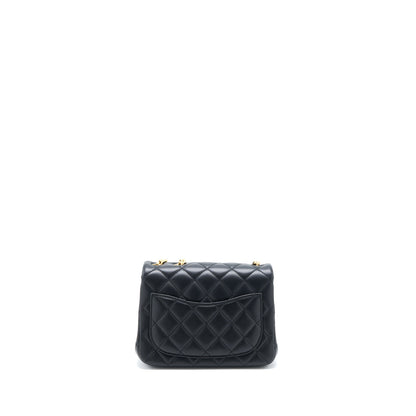 Chanel 23S Camellia Chain Mini Square Flap Bag Lambskin Black Brushed  (Microchip)