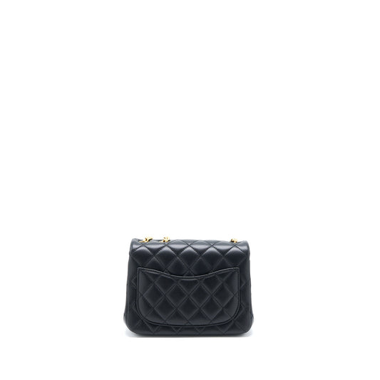 Chanel 23S Camellia Chain Mini Square Flap Bag Lambskin Black Brushed  (Microchip)