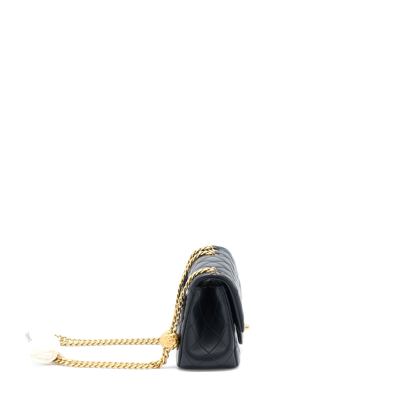 Chanel 23S Camellia Chain Mini Square Flap Bag Lambskin Black Brushed  (Microchip)
