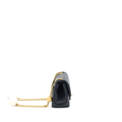Chanel 23S Camellia Chain Mini Square Flap Bag Lambskin Black Brushed  (Microchip)
