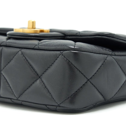 Chanel 22P Mini Square Flap Bag Lambskin Black Gold/Black Hardware