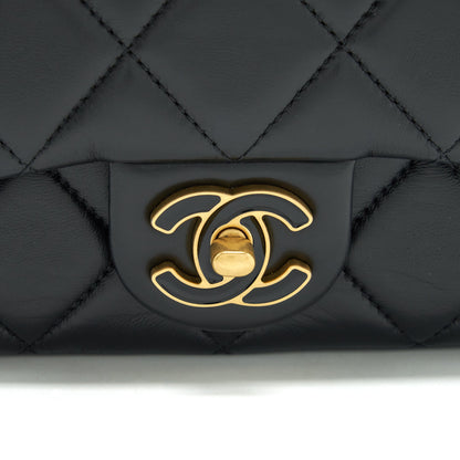 Chanel 22P Mini Square Flap Bag Lambskin Black Gold/Black Hardware