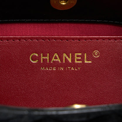 Chanel 23C Small Hobo Bag Shiny Calfskin Black Brushed  (Microchip)