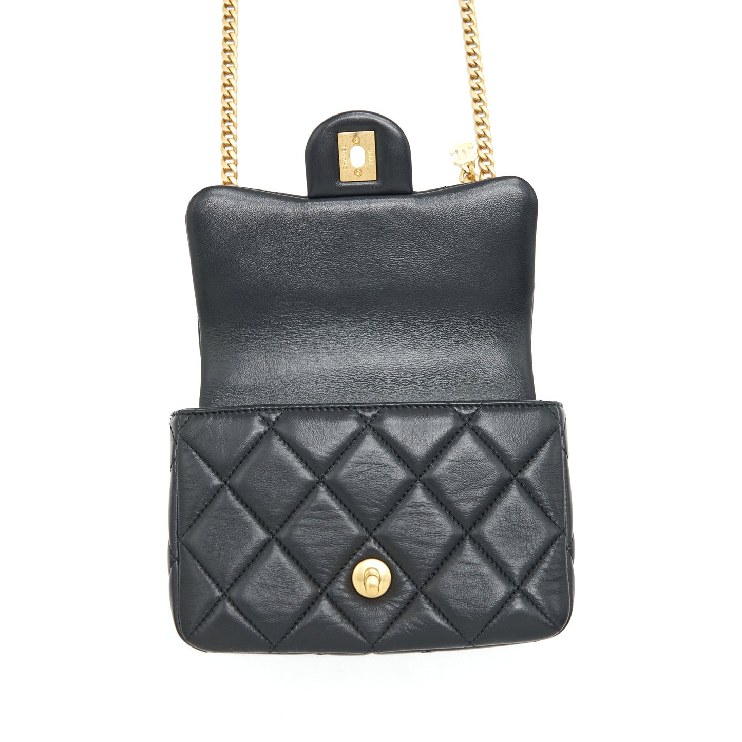 Chanel 22P Mini Square Flap Bag Lambskin Black Gold/Black Hardware