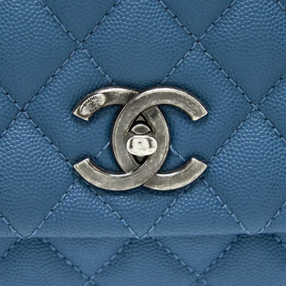 Chanel Medium Coco Handle Caviar Blue Ruthenium