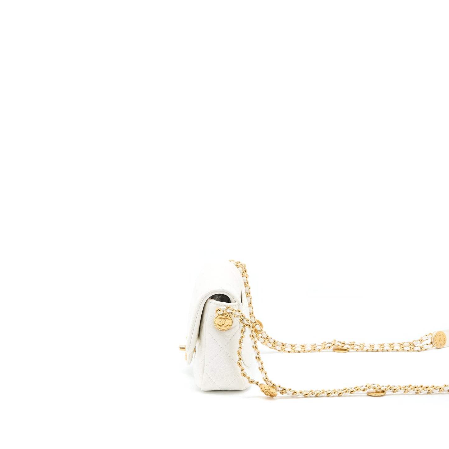 Chanel 22A Mini Square Flap Bag Caviar White Brushed  (Microchip)