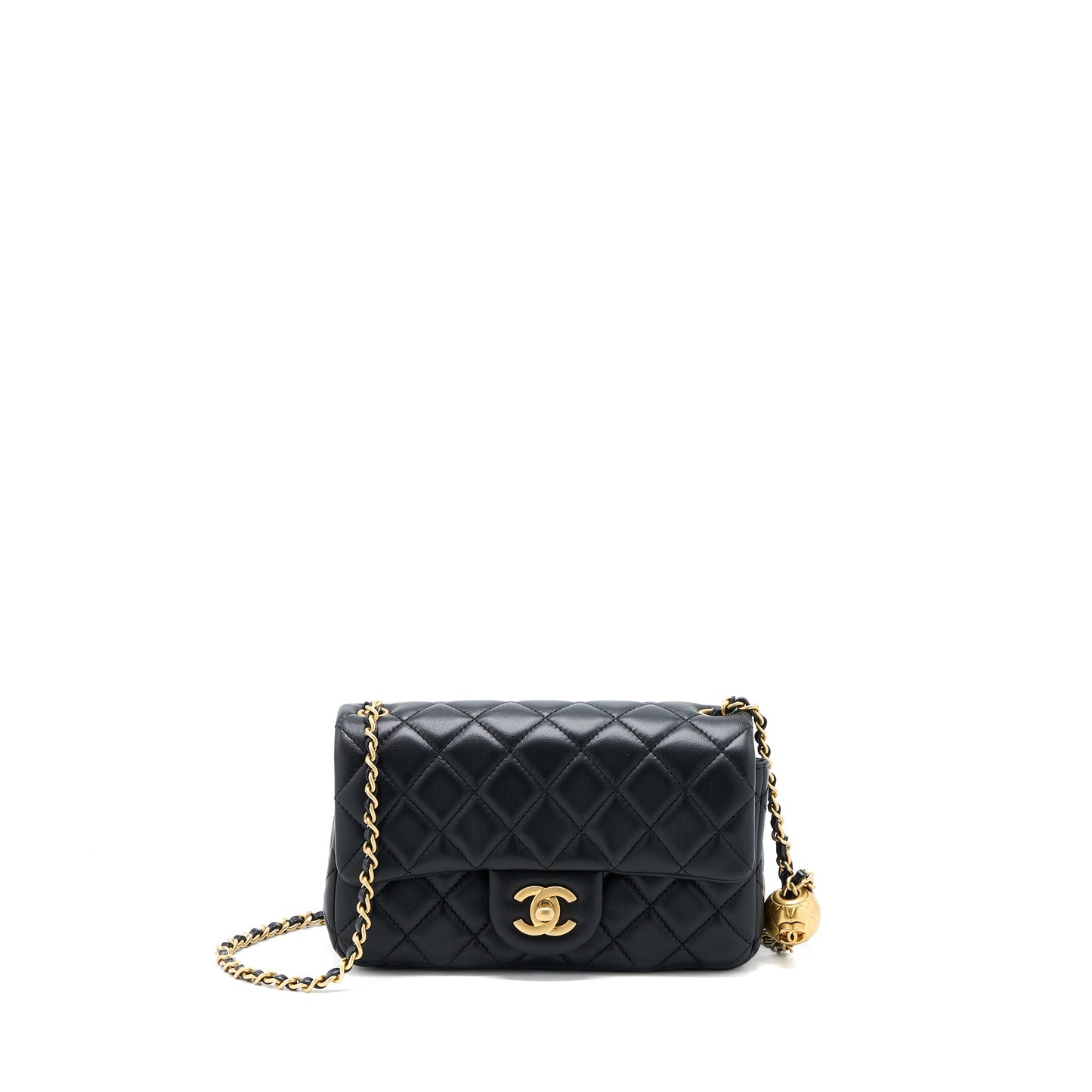 Chanel Pearl Crush Mini Rectangular Flap Bag Lambskin Black Brushed
