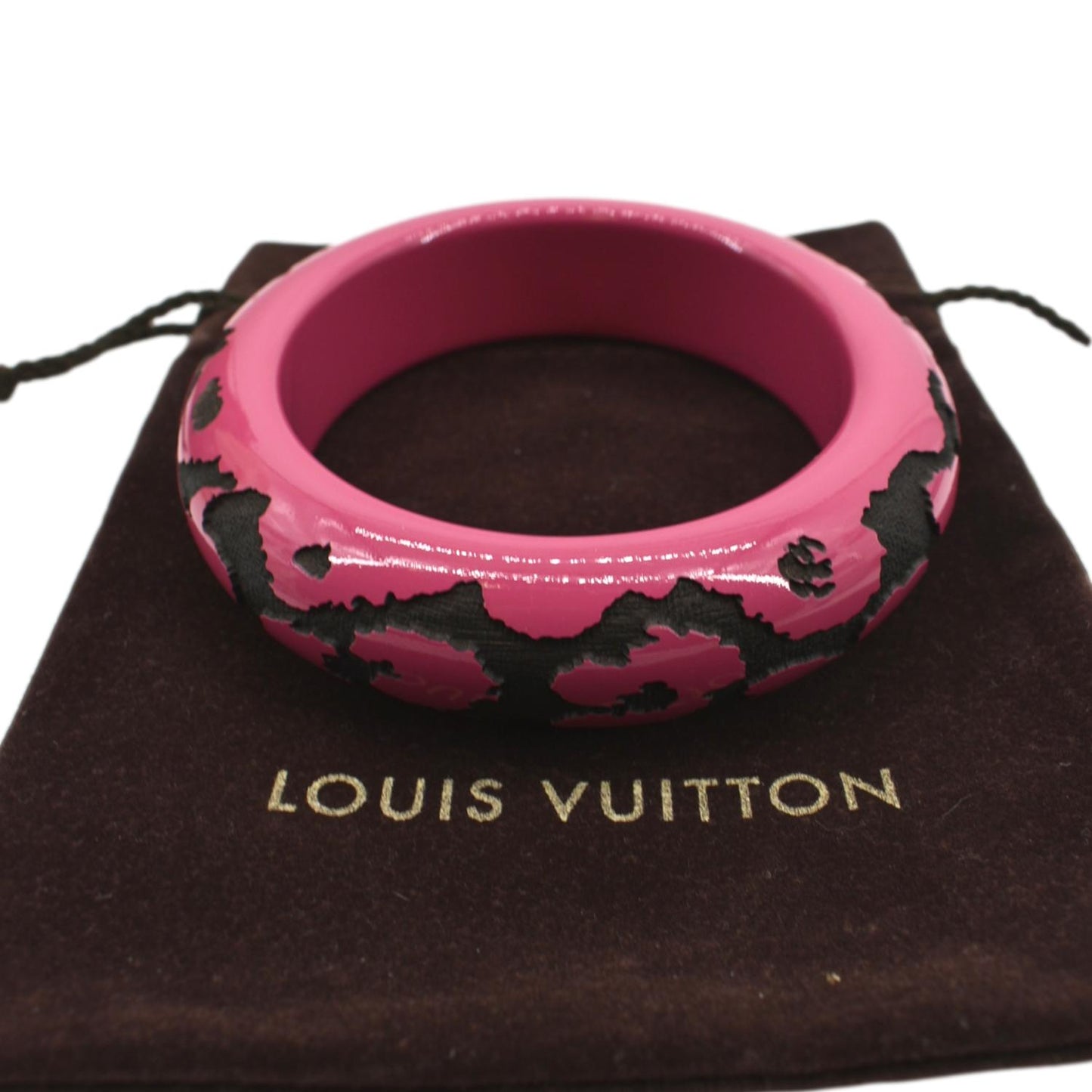 LOUIS VUITTON Leo Bangle Monogram Lacquer Wood Bracelet Fuchsia Pink