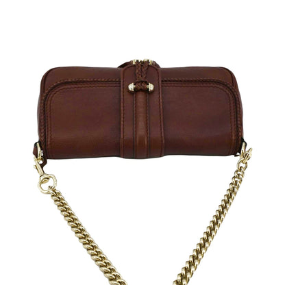 GUCCI Marrakech Evening Leather Chain Shoulder Bag Dark Brown 257032