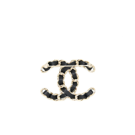Chanel CC With Leather Chain Brooch Black L