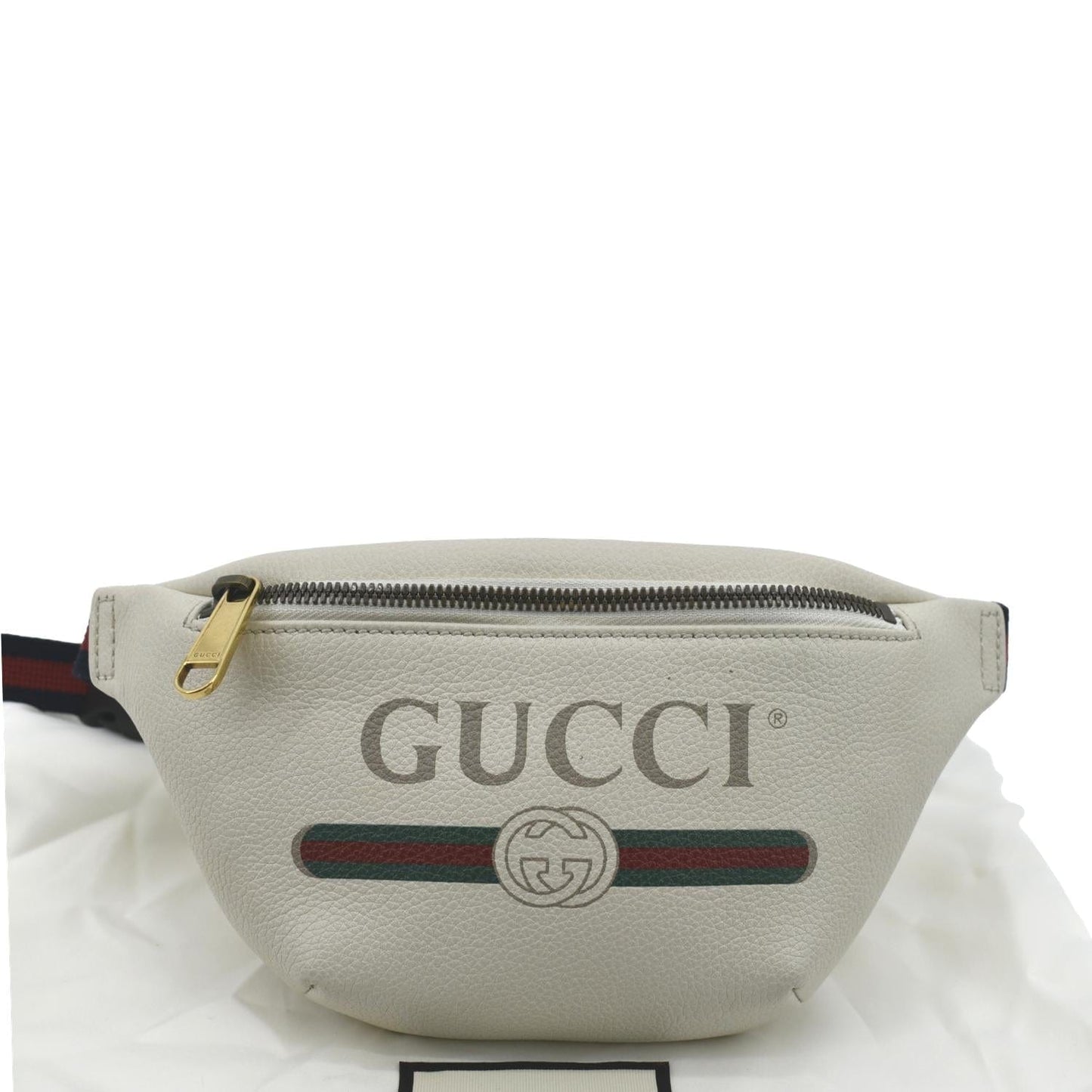 GUCCI Print Small Leather Belt Waist Bum Bag White