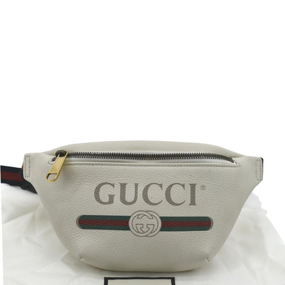 GUCCI Print Small Leather Belt Waist Bum Bag White