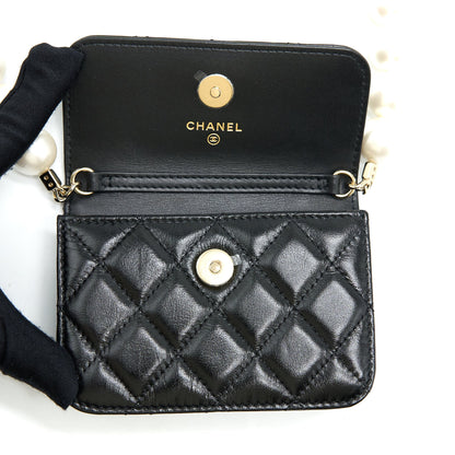 Chanel Mini Flap Bag with Giant Pearl Chain Lambskin Black L
