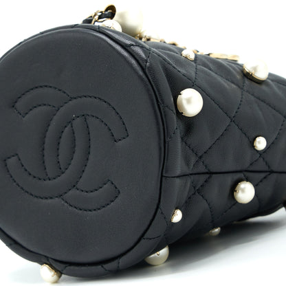 Chanel Mini Pearly Bucket Bag with Chain Lambskin Black L