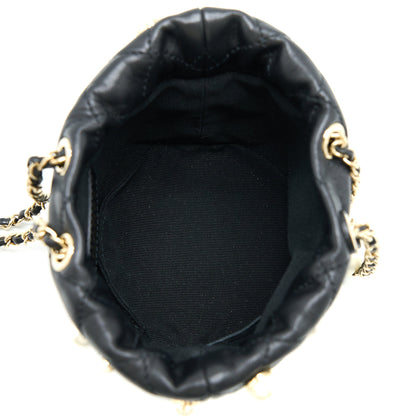 Chanel Mini Pearly Bucket Bag with Chain Lambskin Black L