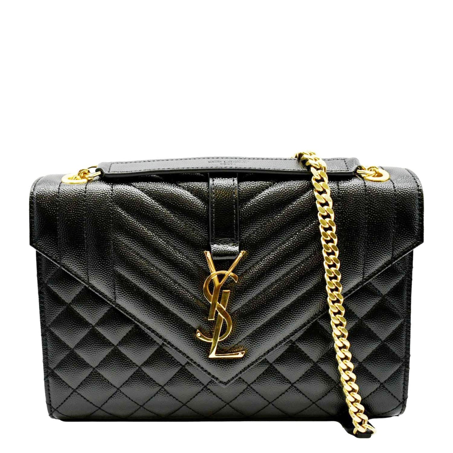 YVES SAINT LAURENT Medium Envelope Leather Chain Shoulder Bag Black
