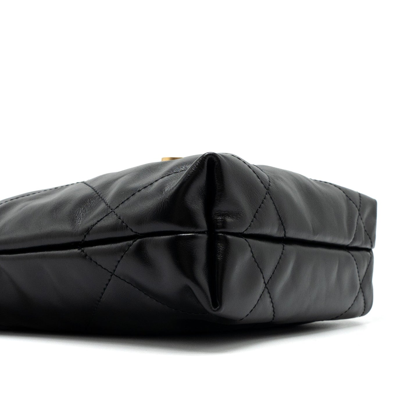 Chanel Mini 22 Bag Shiny Calfskin Black Brushed  (Microchip)
