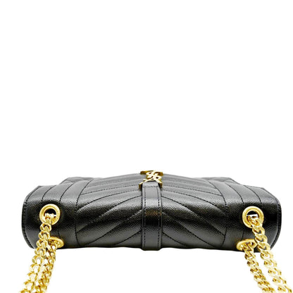 YVES SAINT LAURENT Medium Envelope Leather Chain Shoulder Bag Black