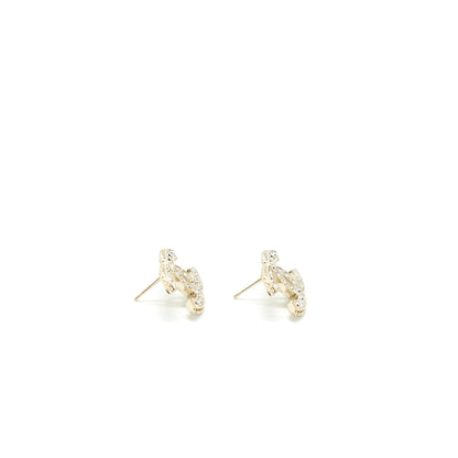Chanel CC Logo Crystal Earring Light Gold Tone