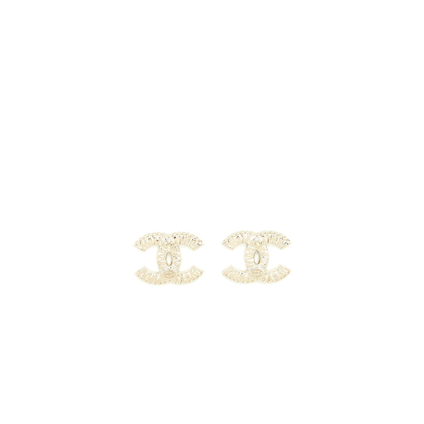 Chanel CC Logo Crystal Earring Light Gold Tone