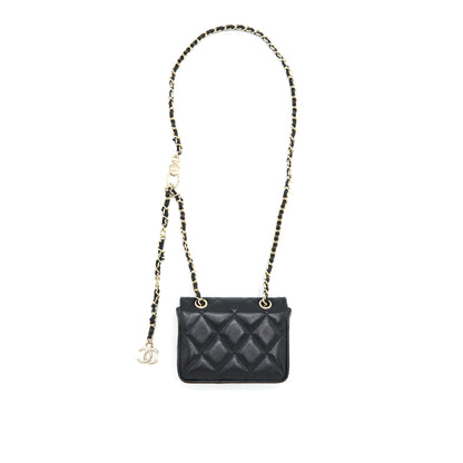 Chanel Flap Card Holder Belt Bag With Chain Lambskin Black L