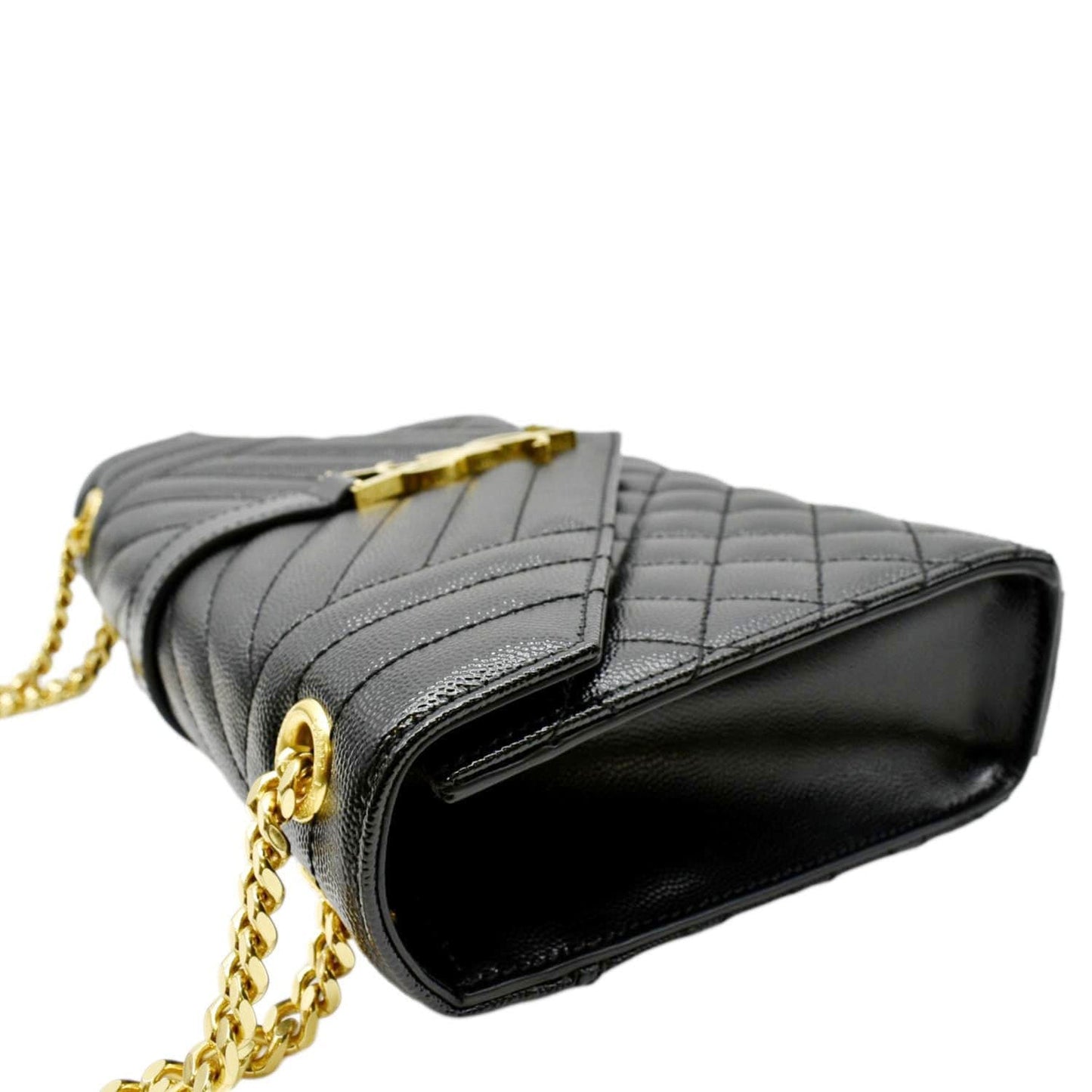 YVES SAINT LAURENT Medium Envelope Leather Chain Shoulder Bag Black