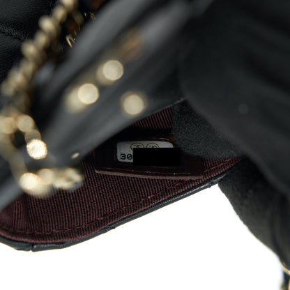 Chanel Flap Card Holder Belt Bag With Chain Lambskin Black L