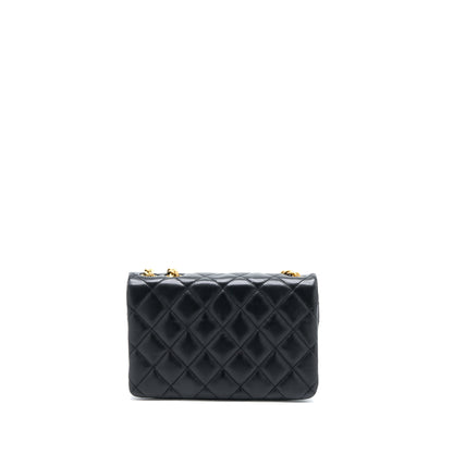 Chanel 22K Gold Pillar Adjustment Chain Flap Bag Lambskin Black  (Microchip)