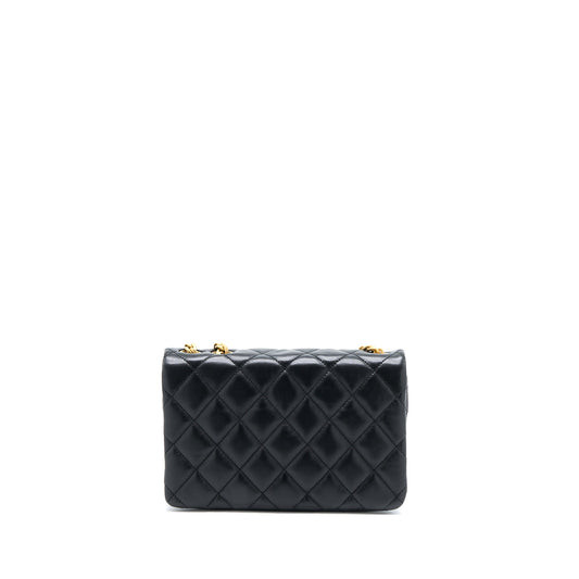 Chanel 22K Gold Pillar Adjustment Chain Flap Bag Lambskin Black  (Microchip)