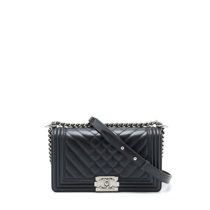 Chanel Medium Boy Bag Quilted And Chevron Calfskin Black