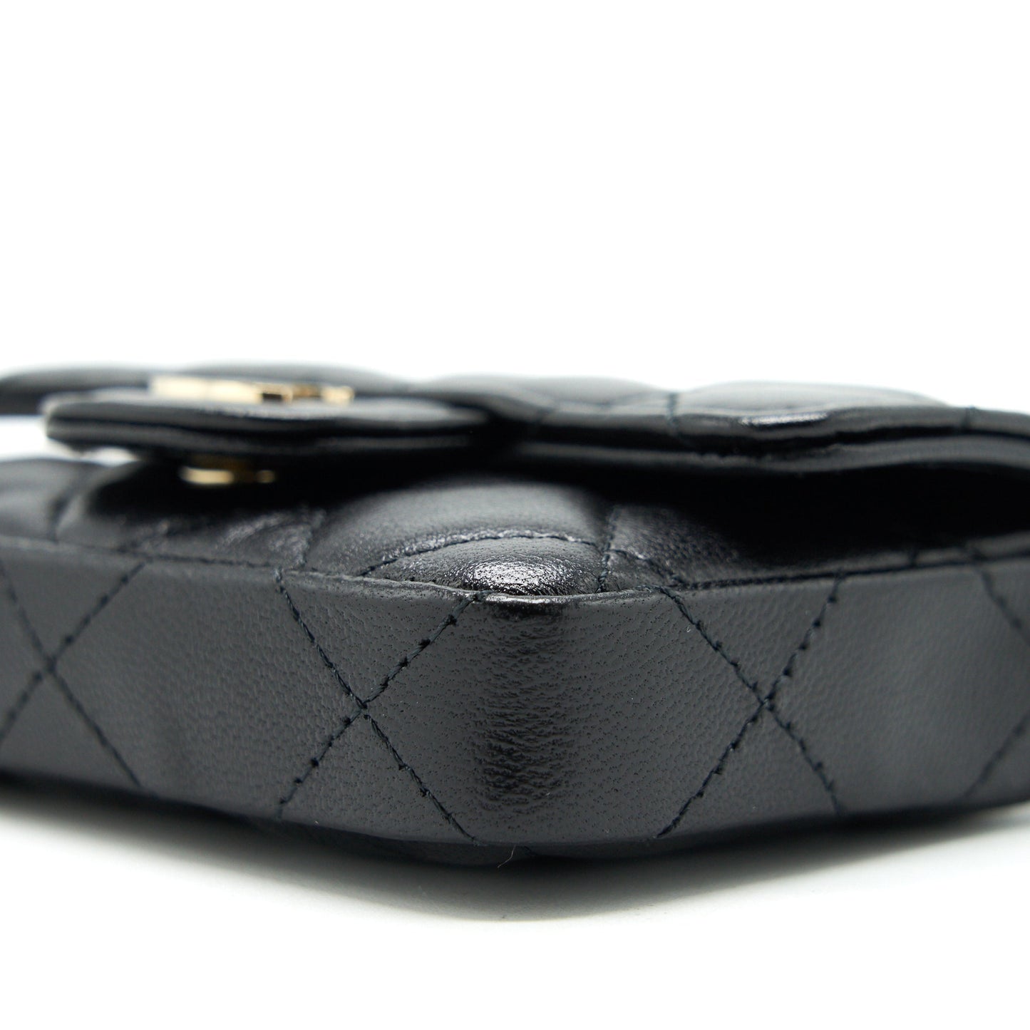 Chanel Flap Card Holder Belt Bag With Chain Lambskin Black L