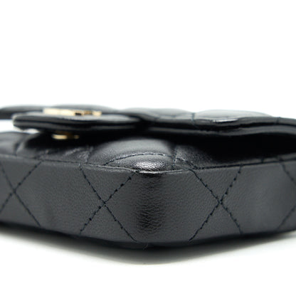 Chanel Flap Card Holder Belt Bag With Chain Lambskin Black L
