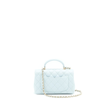 Chanel 21K Mini Top Handle Rectangular Flap Bag Pastel Blue L